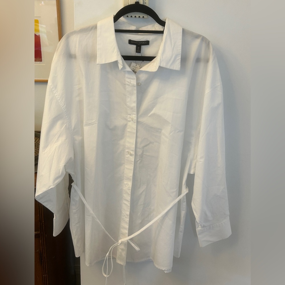 White Button-Up Shirt with Tie Waist